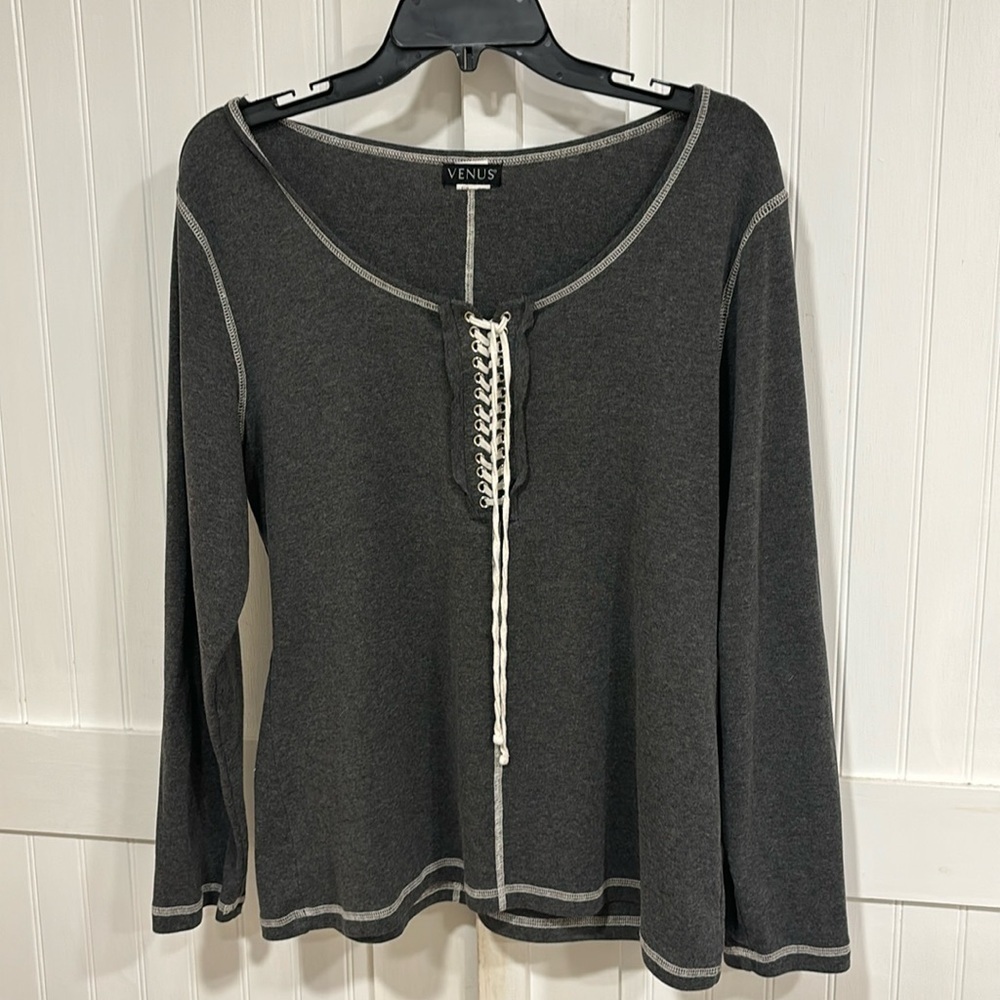 Venus gray & white baseball type top with lace front size XL